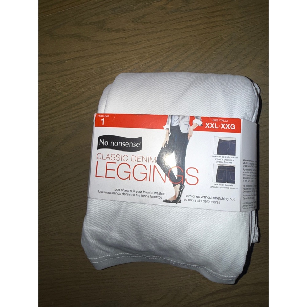 No Nonsense Classic Denim Leggings White XXL 20-22 Stretch Faux Fly